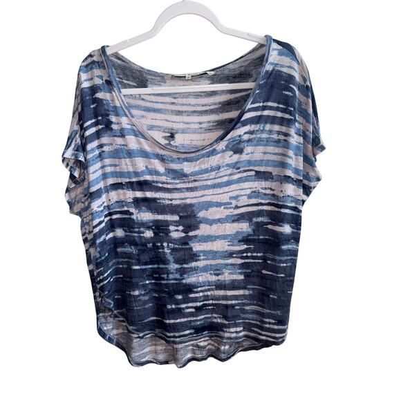RACHEL Rachel Roy Tops - Rachel Roy Blue Striped Modal Scoop Neck Tee - Size Large
